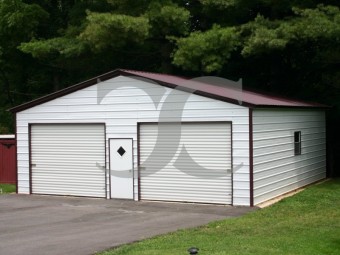 2-Vehicle Metal Garage | Vertical Roof | 24W x 36L x 9H | Enclosed