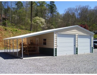 Metal Garage with Lean-to | Vertical Roof | 18W x 26L x 9H