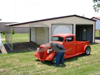 Enclosed Garage with Lean-to | Vertical Roof | 20W x 26L x 10H | Metal Garage