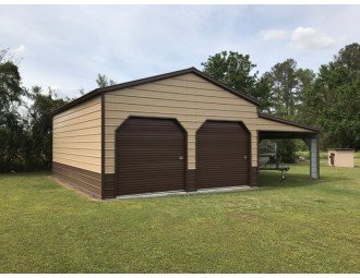 Enclosed Steel Garage | Vertical Roof | 24W x 31L x 12H | Lean-to